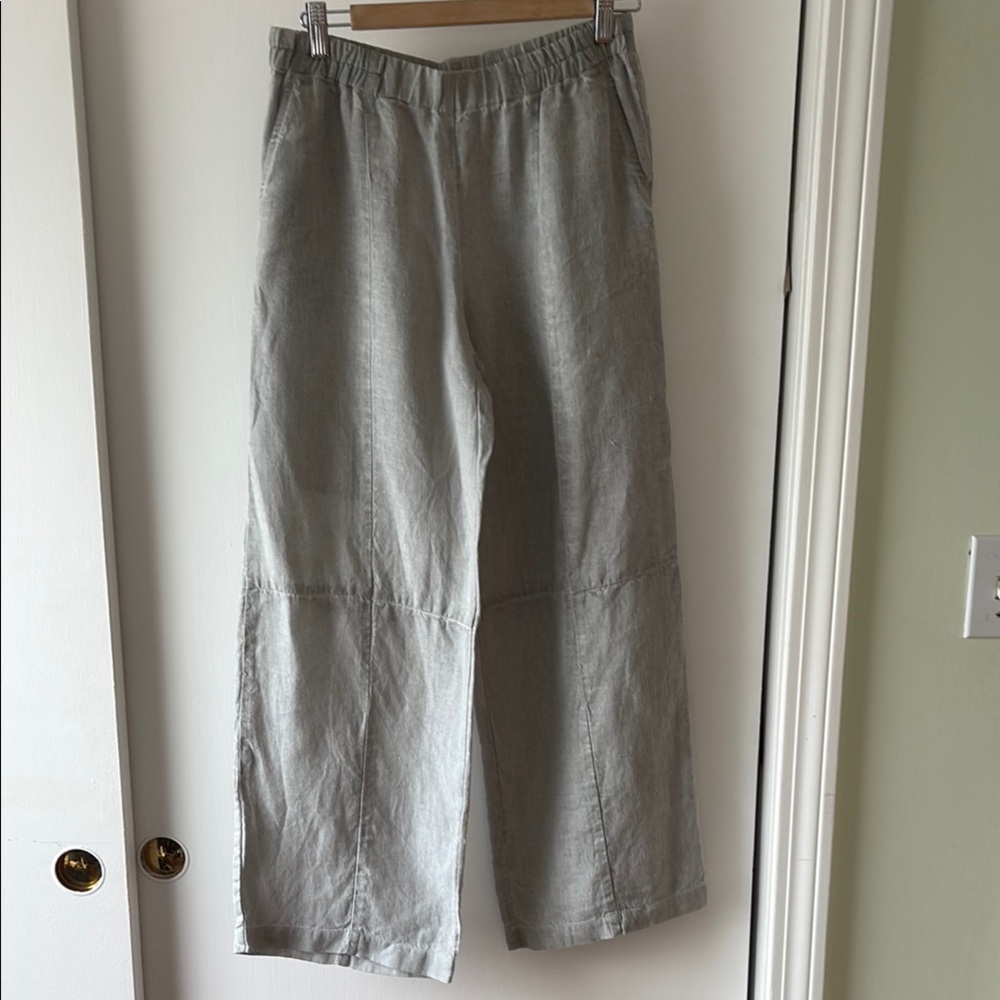 Grizas Light Gray Wide Leg Linen Pants
